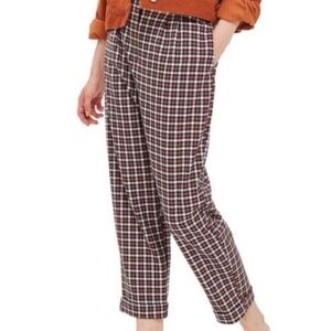 Topshop Women's Tartan Plaid High Rise Cropped Pants Pockets Navy Orange Size 6